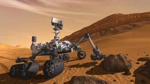 This artist concept shows NASA's Mars Science Laboratory Curiosity rover, a mobile robot for investigating Mars' past or present ability to sustain microbial life. (AFP)