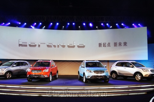 Ssangyong Motor showcases the Korando C, a sport utility vehicle, during an unveiling event at a hotel in Beijing on Sept. 23.     Ssangyong Motor Co.