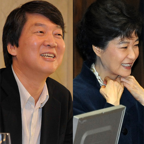 좌- 안철수 기업인, 교수 출생 1962년 2월 26일 (부산광역시)소속 안철수연구소 (이사회의장, CLO)\r\n우- 박근혜 국회의원 출생 1952년 2월 2일 (대구광역시)소속 한나라당 (국회의원)