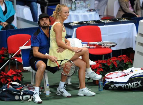 <YONHAP PHOTO-0345> Danish tennis star Caroline Wozniacki jokes with France's Henri Leconte during their charity exhibition tennis match against Slovak tennis player Dominika Cibulkova and Iran's Mansour Bahrami in Bratislava on November 21, 2011. AFP PHOTO/SAMUEL KUBANI /2011-11-22 07:08:23/ <저작권자 ⓒ 1980-2011 ㈜연합뉴스. 무단 전재 재배포 금지.>\r\n<YONHAP PHOTO-0345> Danish tennis star Caroline Wozniacki jokes with France's Henri Leconte during their charity exhibition tennis match against Slovak tennis player Dominika Cibulkova and Iran's Mansour Bahrami in Bratislava on November 21, 2011. AFP PHOTO/SAMUEL KUBANI /2011-11-22 07:08:23/ <저작권자 ⓒ 1980-2011 ㈜연합뉴스. 무단 전재 재배포 금지.>