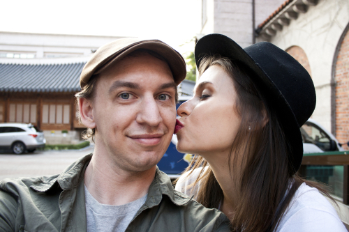 Zachary Westbrook poses with model Kendra Lee during a shoot in Seoul in October.     Zachary Westbrook