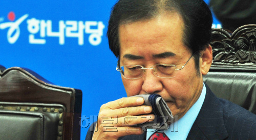 20일 오전 영등포 한나라당사에서 열린 최고중진연석회의에서 홍준표 대표가 심각한 표정으로 이야기하고 있다.박현구 기자phko@heraldm.com 2011.11.30