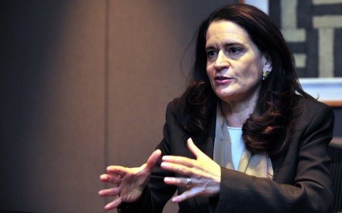 Barnard College President Debora Spar speaks about her school’s unique international student program in Seoul on Monday.
(Kim Myung-sub/The Korea Herald)