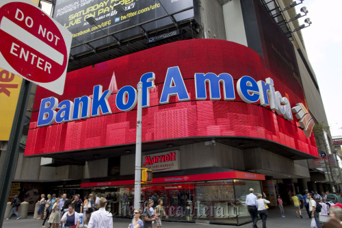 Bank of America Corp. signage is displayed at a branch in Times Square, New York.  Bloomberg