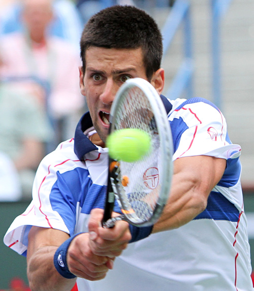 <YONHAP PHOTO-1499> Serbian Novak Djokovic hits a shot during his mens final match against Spaniard Rafael Nadal at the BNP Paribas Open in Indian Wells, California on March 20, 2011. Djokovic defeated Nadal 4-6, 6-3, 6-2 to win the tournament. UPI/David Silpa/2011-12-14 14:47:40/ <저작권자 ⓒ 1980-2011 ㈜연합뉴스. 무단 전재 재배포 금지.>
Novak Djokovic fell one short of matching John McEnroe’s record of 42 straight wins to begin the 1985 season.   UPI-Yonhap News