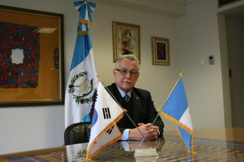 Guatemalan Ambassador Rafael Antonio Salazar at his office in Seoul on Thursday. (Kirsty Taylor/The Korea Herald)