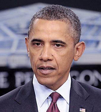 U.S. President Barack Obama speaks during a news briefing Thursday at the Pentagon.(AP-Yonhap News)