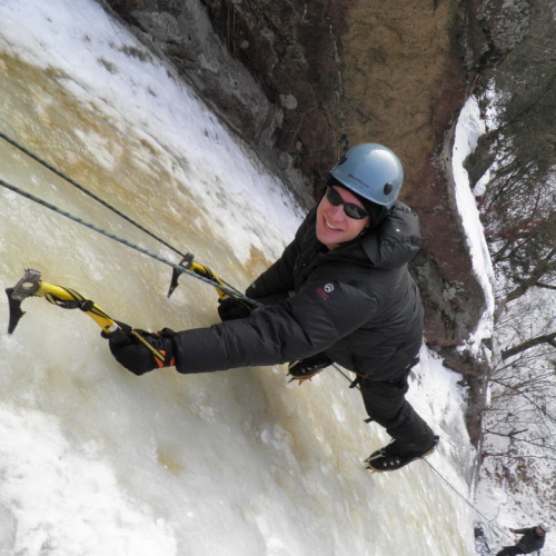 A climber sclaes an ice wall during a Sanirang activity last winter. Sanirang