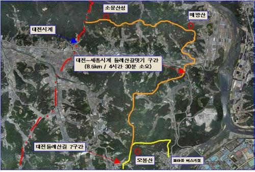 대전~세종시계_둘레산길잇기_사업_위치도 / 대전둘레산길, 세종시까지 잇는다