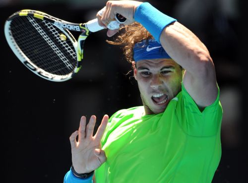 Second-seeded Rafael Nadal (photo) maintained his perfect record against Tommy Haas, beating the veteran German 6-4, 6-3, 6-4\r\nWednesday in a second-round match at the Australian Open. (AFP-Yonhap News)