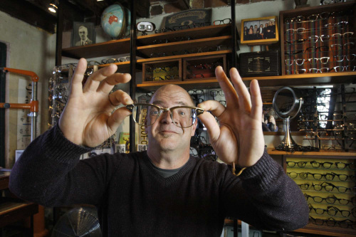 Russ Campbell, owner of Old Focals, is photographed with vintage glasses in his Pasadena, California store, January 6, 2012. His vintage eyeglass company provides frames for movies and television shows. (Gary Friedman/Los Angeles Times/MCTeye)