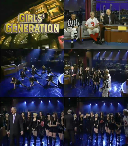 소녀시대, 가수(윤아, 수영, 효연, 유리, 태연, 제시카, 티파니, 써니, 서현)/데이비드 레터맨쇼 캡처본 / 소녀시대, 韓 최초 美지상파 메인 토크쇼 출연..‘더 보이즈’ 열창