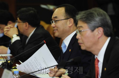 박재완 기획재정부장관이 22일 오전 정부중앙청사에서 위기관리대책회의를 열고 모두발언을 하고 있다. 박해묵 기자/mook@heraldm.com\r\n박재완 기획재정부장관이 22일 오전 정부중앙청사에서 위기관리대책회의를 열고 모두발언을 하고 있다. 박해묵 기자/mook@heraldm.com\r\n박재완 기획재정부 장관이 22일 오전 정부중앙청사에서 위기관리대책회의를 주재하고 있다. 이 자리에서 박 장관은 “올여름부터 공공 부문이 선도적으로 ‘8-5제(오전 8시 출근, 오후 5시 퇴근)’ 도입을 검토하겠다”고 밝혔다. 박해묵 기자/mook@heraldm.com
