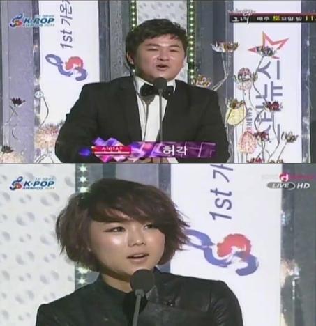 시상식/'제1회 가온차트 K-POP 어워드'(2012년 2월 22일)/(진행: 태연(소녀시대), 주영훈)/ ‘가온차트 케이팝 어워드’ 허각-김보경, 솔로부문 신인상 수상