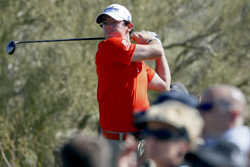 <YONHAP PHOTO-0308> Northern Ireland's Rory McIlroy tees off on the 14th hole while playing South Korea's Bae Sang-moon during the Match Play Championship golf tournament, Saturday, Feb. 25, 2012, in Marana, Ariz. (AP Photo/Matt York)/2012-02-26 08:22:57/ <저작권자 ⓒ 1980-2012 ㈜연합뉴스. 무단 전재 재배포 금지.>
Rory McIlroy tees off during the Match Play Championship on Saturday.  AP-Yonhap News
Rory McIlroy tees off during the Match Play Championship on Saturday.  AP-Yonhap News