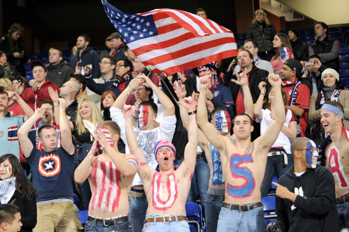 <YONHAP PHOTO-0258> US supporters celebrate at the end of a friendly soccer match between Italy and USA, at the Genoa Luigi Ferraris stadium, Italy, Wednesday, Feb. 29, 2012. USA won 1-0. (AP Photo/Tanopress)/2012-03-01 07:47:36/ <저작권자 ⓒ 1980-2012 ㈜연합뉴스. 무단 전재 재배포 금지.>
U.S. supporters celebrate at the end of a friendly soccer match at the Genoa Luigi Ferraris stadium, Italy, Wednesday.  AP-Yonhap News
U.S. supporters celebrate at the end of a friendly soccer match at the Genoa Luigi Ferraris stadium, Italy, Wednesday.  AP-Yonhap News
U.S. supporters celebrate at the end of a friendly soccer match at the Genoa Luigi Ferraris stadium, Italy, Wednesday.  AP-Yonhap News