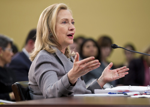 Secretary of State Hillary Rodham Clinton calls North Korea's agreement to suspend nuclear activities and accept a moratorium on testing "a modest step" in the right direction, as she testified on Capitol Hill in Washington, Wednesday, before the House State, Foreign Operations, and Related Programs subcommittee. (AP-Yonhap News)