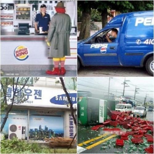 최근 온라인 커뮤니티에는 ‘배신감 돋는 사진’이라는 제목의 게시물이 올라왔다. 이 게시물은 경쟁 업체의 물건을 팔아주는 모습을 포착한 여러 장의 사진을 담고 있어 눈길을 끈다. \r\n\r\n맥도날드의 모델인 로날드가 경쟁사인 버거킹에서 주문을 하는가 하면, 삼성 매장에 LG 에어컨 환풍기가 설치돼 있다. 또, 펩시콜라 배달 운전기사가 코카콜라를 마시고 있는 모습도 웃음을 자아낸다.