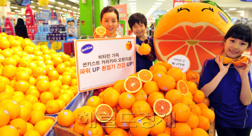 썬키스트는 11일 홈플러스 서울 영등포점에서 환절기 면역력 증진에 탁월한 카라카라 오렌지를 선보였다. 카라카라 오렌지는 비타민 C 1일 권장량의 150%, 식이섬유 , 천연 항산화 성분인 리코펜을 함유하고 붉은색 과육과 높은 당도로 봄철 입맛을 돋운다.<br />김명섭 기자 msiron@\r\n썬키스트는 11일 홈플러스 서울 영등포점에서 환절기 면역력 증진에 탁월한 카라카라 오렌지를 선보였다. 카라카라 오렌지는 비타민 C 1일 권장량의 150%, 식이섬유 , 천연 항산화 성분인 리코펜을 함유하고 붉은색 과육과 높은 당도로 봄철 입맛을 돋운다.\n김명섭 기자 msiron@
