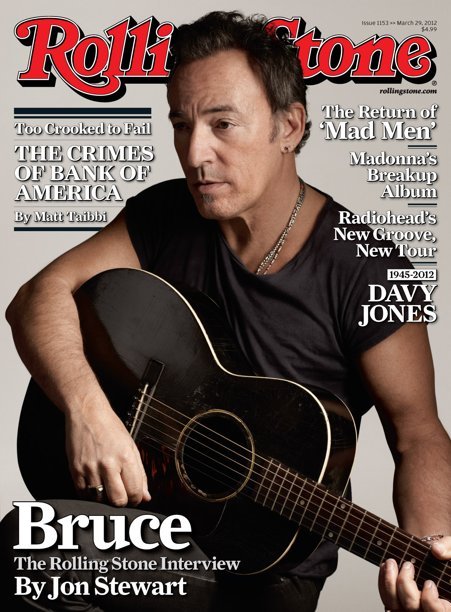 Bruce Springsteen is shown on the cover of the March 29, 2012 issue of “Rolling Stone” magazine.     AP