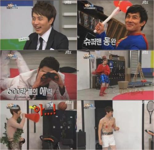 신화(가수)\r\n신화는 17일 오후 첫 방송된 종합편성채널 JTBC ‘신화방송’에서 단체 게임을 통해 의상을 선택해 원조 히어로로 변신했다. 이날은 ‘SF방송’으로 진행, 멤버들에게는 대통령의 딸을 구하라는 미션이 주어졌다.