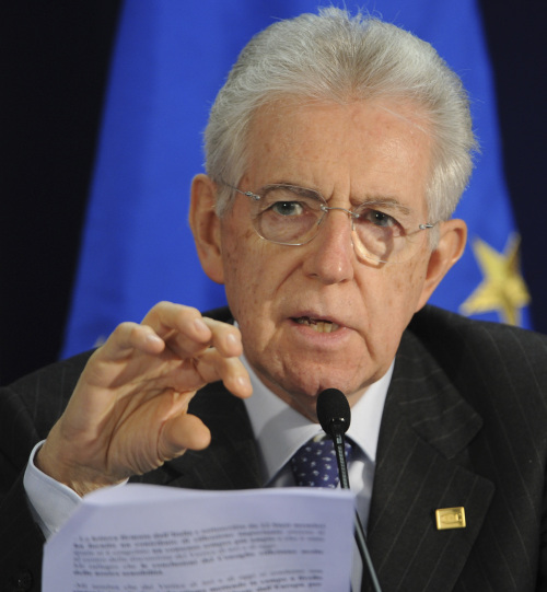 마리오 몬티 (Mario Monti/정치인, 대학총장/이탈리아)
<YONHAP PHOTO-1182> Italian Prime Minister Mario Monti speaks during a media conference at an EU Summit in Brussels on Friday, March 2, 2012. The leaders of 25 European states have signed a new treaty designed to prevent the 17 euro countries from running up huge debts in order to prevent a repeat of the current crisis afflicting the single currency zone. Of the 27 European Union states, only Britain and the Czech Republic decided not to sign the treaty. (AP Photo/Geert Vanden Wijngaert)/2012-03-02 21:43:34/ <저작권자 ⓒ 1980-2012 ㈜연합뉴스. 무단 전재 재배포 금지.>
Italian Prime Minister Mario Monti.  AP-Yonhap News