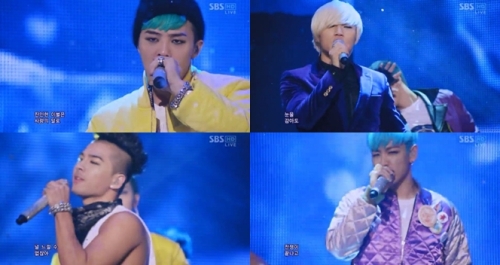 빅뱅(가수)\r\n빅뱅은 3월 25일 오후 방송한 SBS ‘인가가요‘에서 이 번 미니앨범 수록곡 ‘BLUE’와 ’FANTASTIC BABY‘를 부르며 빅뱅다운 무대를 선사했다.