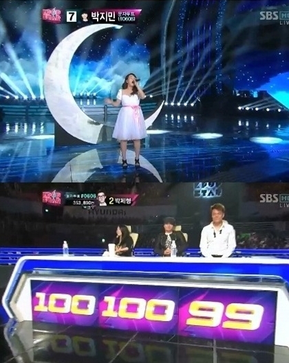 박지민(화제의 인물/SBS-K팝스타)\r\nSBS ‘일요일이 좋다-K팝스타’(이하 ‘K팝스타’)에서 박지민이 ‘오버더레인보우’를 불러 “99, 100, 100점” 등 총점 299점의 최고 점수를 받았다.