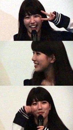 수지(가수/소속그룹-MISS A)\r\n 공개된 영상 속 수지는 취재진들의 애교 요청에 잠시 당황 한 듯했지만, 이내 귀여운 모습으로 ‘뿌잉뿌잉’을 연말한다.