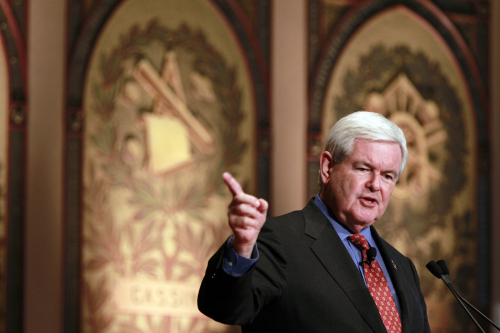 <YONHAP PHOTO-0197> Republican presidential candidate former House Speaker Newt Gingrich speaks at Georgetown University, Wednesday, March 28, 2012, in Washington. (AP Photo/Haraz N. Ghanbari)/2012-03-29 06:57:02/ <저작권자 ⓒ 1980-2012 ㈜연합뉴스. 무단 전재 재배포 금지.>
Republican presidential candidate former House Speaker Newt Gingrich
AP-Yonhap News