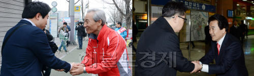 30일 오전 서울 강남구을 지역구에 출마한 새누리당 김종훈후보(왼쪽)와 민주통합당 정동영후보가 각각 개포동역과 대청역에서 유권자들과 인사를 나누고 있다.<br />김명섭 기자 msiron@\r\n30일 오전 서울 강남구을 지역구에 출마한 새누리당 김종훈후보(왼쪽)와 민주통합당 정동영후보가 각각 개포동역과 대청역에서 유권자들과 인사를 나누고 있다.\n김명섭 기자 msiron@\r\n30일 오전 서울 강남구을 지역구에 출마한 김종훈 새누리당 후보(왼쪽)와 정동영 민주통합당 후보가 각각 개포동역과 대청역에서 유권자들과 인사를 나누고 있다.  김명섭 기자 msiron@heraldm.com