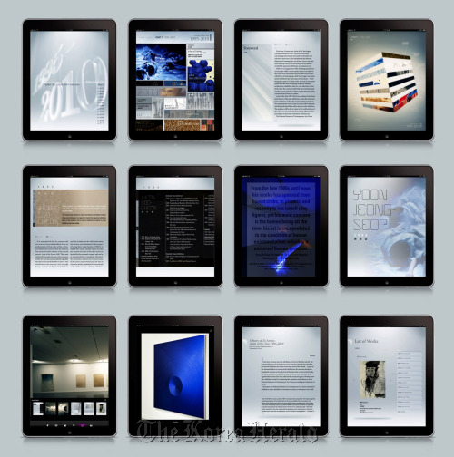 iPads show different pages of a digital catalog published by the National Museum of Contemporary Art, Korea.   MOCA