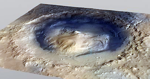 This undated image provided by NASA shows the Gale Crater on Mars. (AP-Yonhap News)