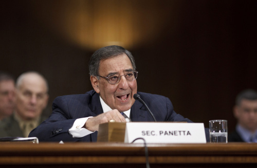 <YONHAP PHOTO-0058> FILE - In this March 7, 2012 file photo, Defense Secretary Leon Panetta testifies on Capitol Hill in Washington. Panetta on Monday dismissed Tehran's claims that it has recovered data from a U.S. spy drone that went down in Iran late last year. Without providing details, Panetta said that "based on my experience that I would seriously question their ability to do what they say they have done." (AP Photo/J. Scott Applewhite, File)/2012-04-24 02:26:01/ <저작권자 ⓒ 1980-2012 ㈜연합뉴스. 무단 전재 재배포 금지.>
Defense Secretary Leon Panetta    AP-Yonhap News