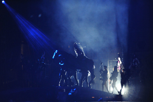 Lady Gaga stages her "Born This Way Ball" concert at the Olympic stadium in Seoul on Friday. (Yonhap News)