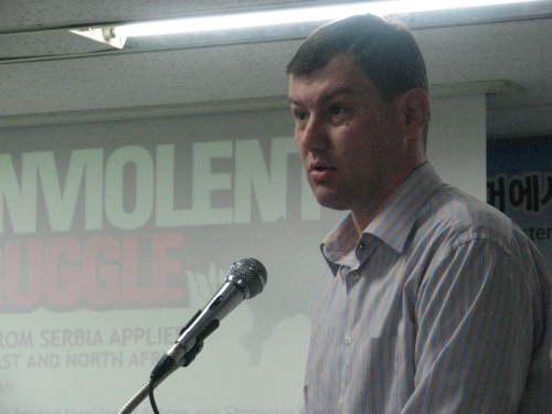 SP STORY 2 (NK RIGHTS) - 2 columns color
Sinisa Sikman speaks in Seoul last week.   Rob York