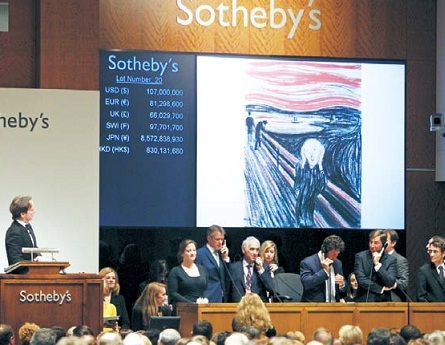 Edvard Munch’s “The Scream” is auctioned at Sotheby’s in New
York on Wednesday.   (AP-Yonhap News)