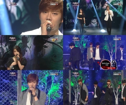 디셈버(가수)
디셈버는 5월 4일 오후 방송한 ‘뮤직뱅크’에 출연해 새 앨범 타이틀곡 ‘She’s Gone’과 수록곡 ‘가슴아 미안해’를 열창했다.