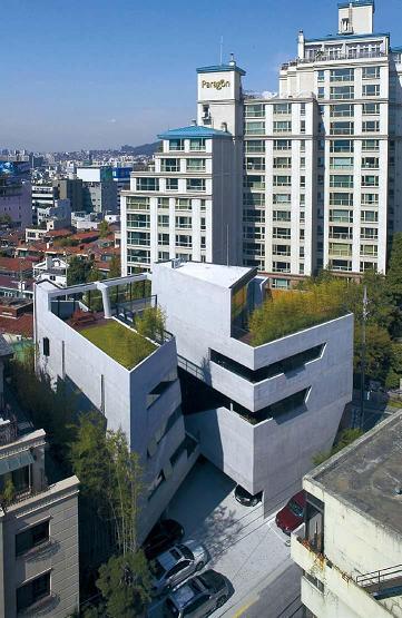 The M+ building, designed by Joh Hahn, is located in Nonhyeon-dong, Gangnam, southern part of Seoul.