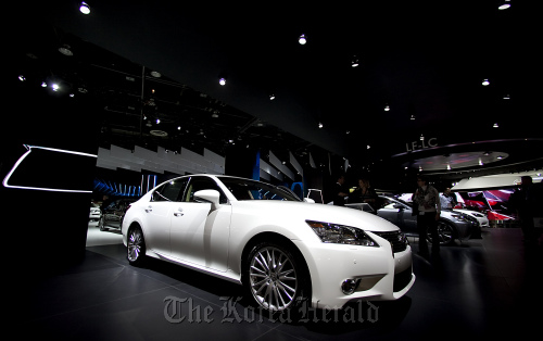 A Toyota Motor Corp. Lexus GS 350 sedan is displayed during the 2012 North American International Auto Show in Detroit, Michigan.  Bloomberg