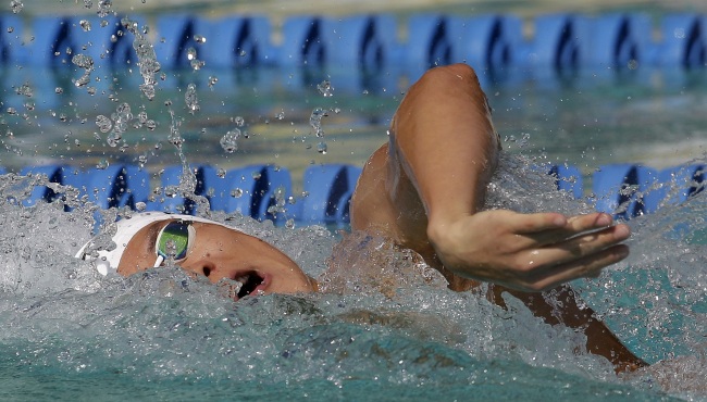 Park Tae-hwan competes in a preliminary heat of the 100-meter freestyle at the Santa Clara International Grand Prix swimming meet, Friday in Santa Clara, Calif. (AP)