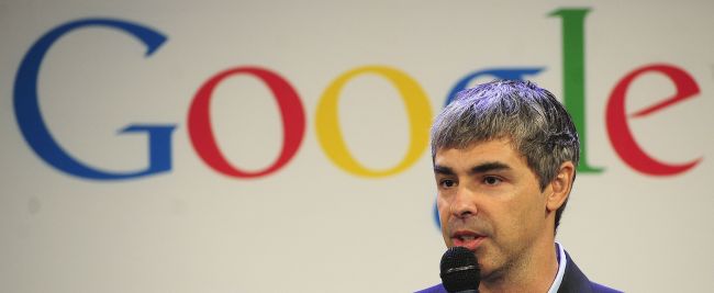 Google CEO Larry Page holds a press annoucement at its Google office in New York.   (AFP-Yonhap News)