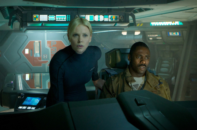 Charlize Theron and Idris Elba on the bridge of the ship Prometheus. (Kerry Brown/MCTeye)