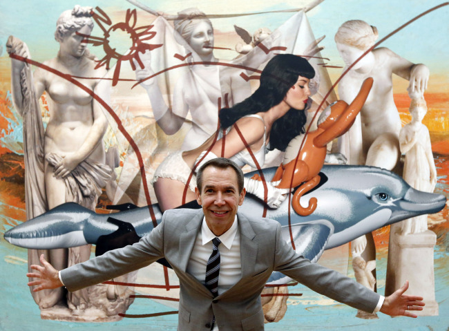 U.S. artist Jeff Koons poses in his exhibition “Jeff Koons. The Painter” in front of his painting “Antiquity 3” (2009-2011) at the Schirn Kunsthalle gallery in Frankfurt, central Germany, on Tuesday.   (AP-Yonhap News)