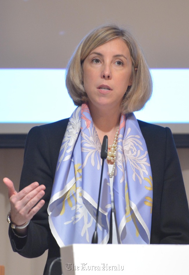 Victoria Esser, deputy assistant secretary for digital strategy at the U.S. State Department, speaks during a forum in Seoul on Friday.  (Kim Myung-sub/The Korea Herald)