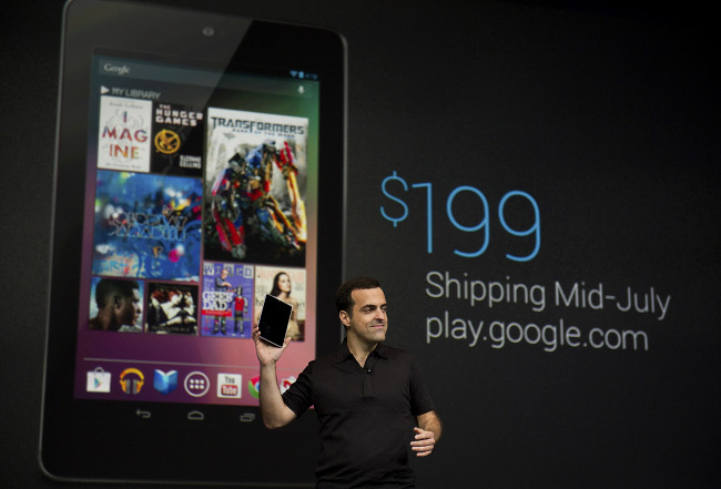 Hugo Barra, director of product management at Google Inc., holds the Nexus 7 tablet during the Google I/O conference in San Francisco, California, U.S., on Wednesday, June 27, 2012. Google Inc. unveiled a $199 handheld computer called the Nexus 7 that features a 7-inch screen and is designed to help the company vie with Apple Inc., Microsoft Corp. and Amazon.com Inc. in the surging market for tablets. Photographer: David Paul Morris/Bloomberg *** Local Caption *** Hugo Barra
Hugo Barra, director of product management at Google Inc., holds the Nexus 7 tablet during the Google I/O conference in San Francisco, California, Wednesday.  Bloomberg