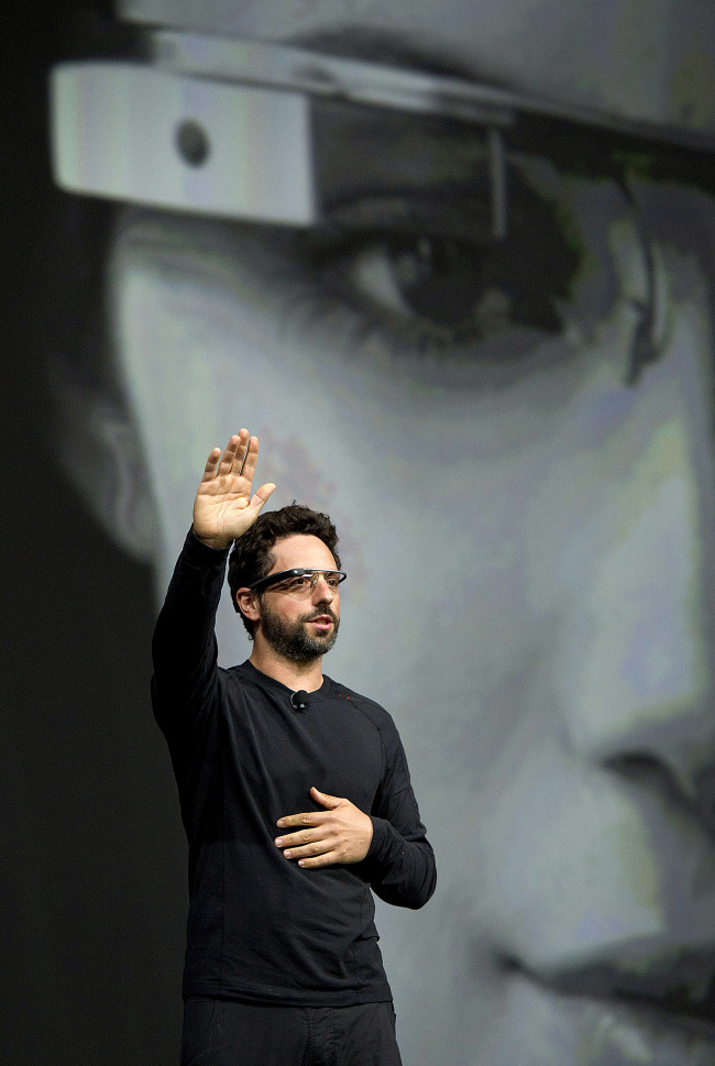 Sergey Brin, co-founder of Google Inc., wears Project Glass on Wednesday.  (Bloomberg)