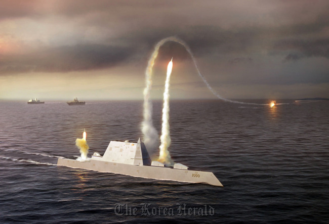 An artist’s rendering of the Zumwalt class destroyer DDG 1000, a new class of multi-mission U.S. Navy surface combatant ship designed to operate as part of a joint maritime fleet, assisting Marine strike forces ashore as well as performing littoral, air and sub-surface warfare.  U.S. Navy