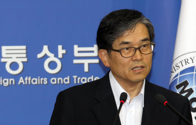 Korea’s chief FTA negotiator Choi Seok-young speaks about the results of the second round of Korea-China FTA talks on Friday. (Yonhap News)