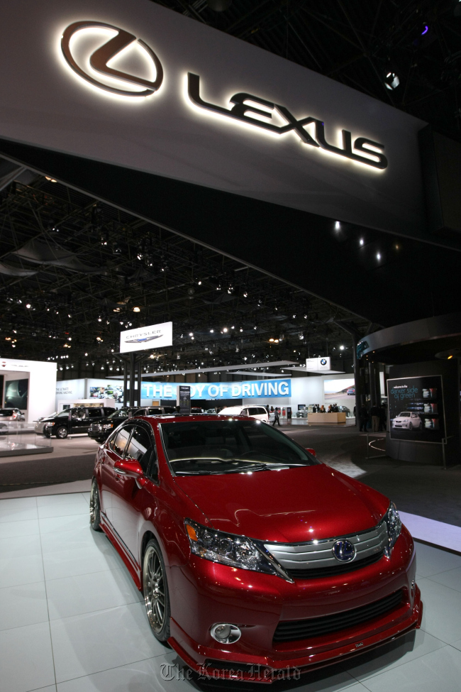 A Lexus HS 250h sits on display during the New York International Auto Show in 2010.  Bloomberg